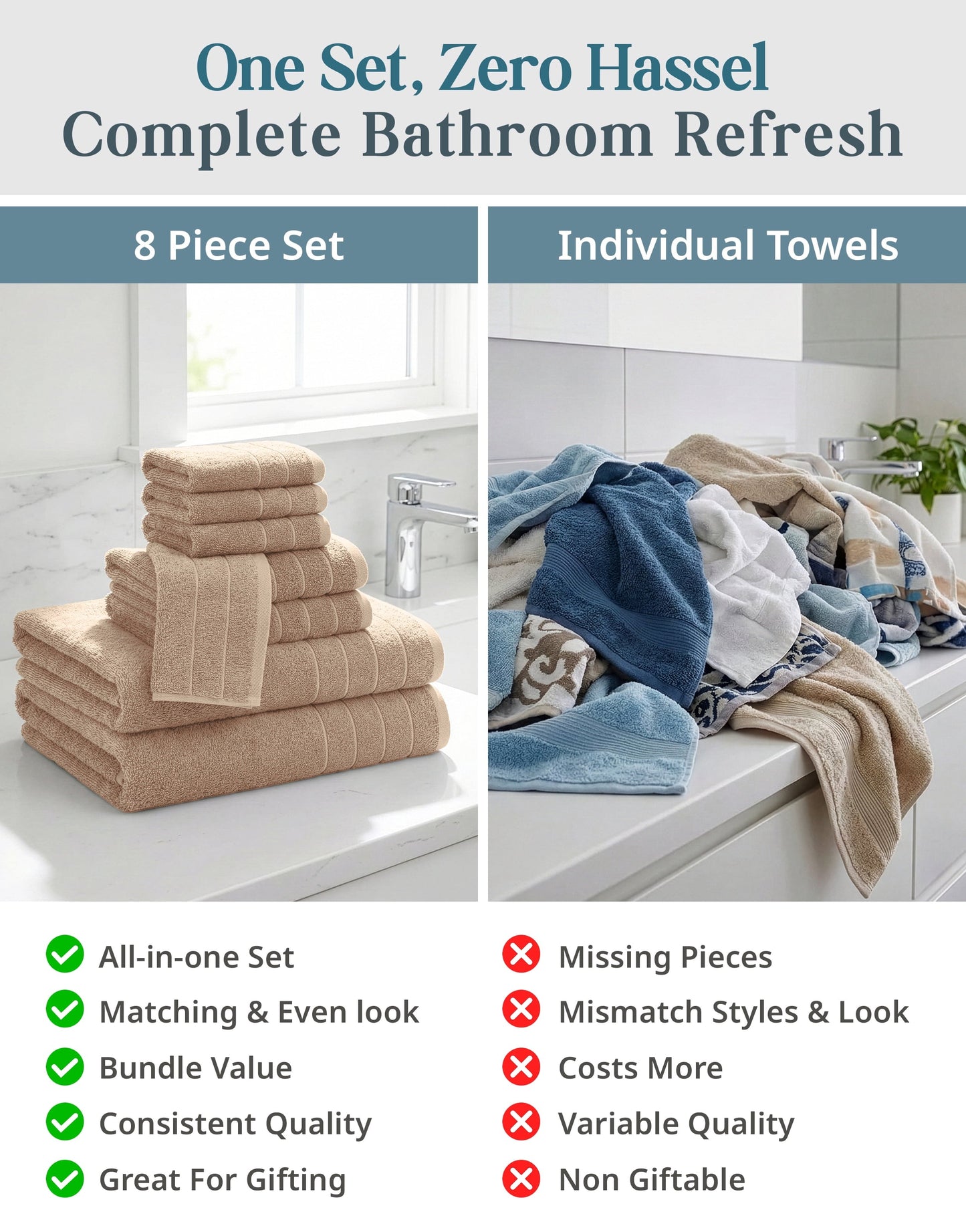 8-Piece Cotton Bath Towel Set cp-gallery: color=Beige; size=8 Piece Set