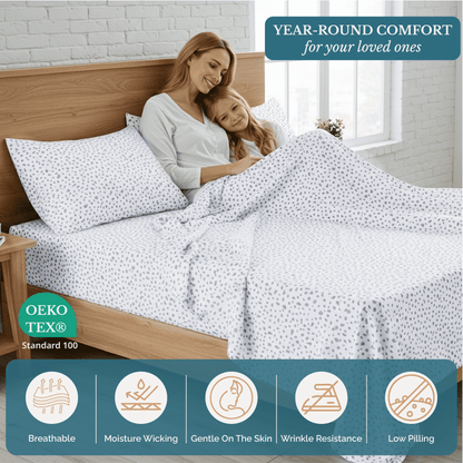 Washed Microfiber Sheet Set cp-gallery: color=White Base Grey Dot; size=Split King