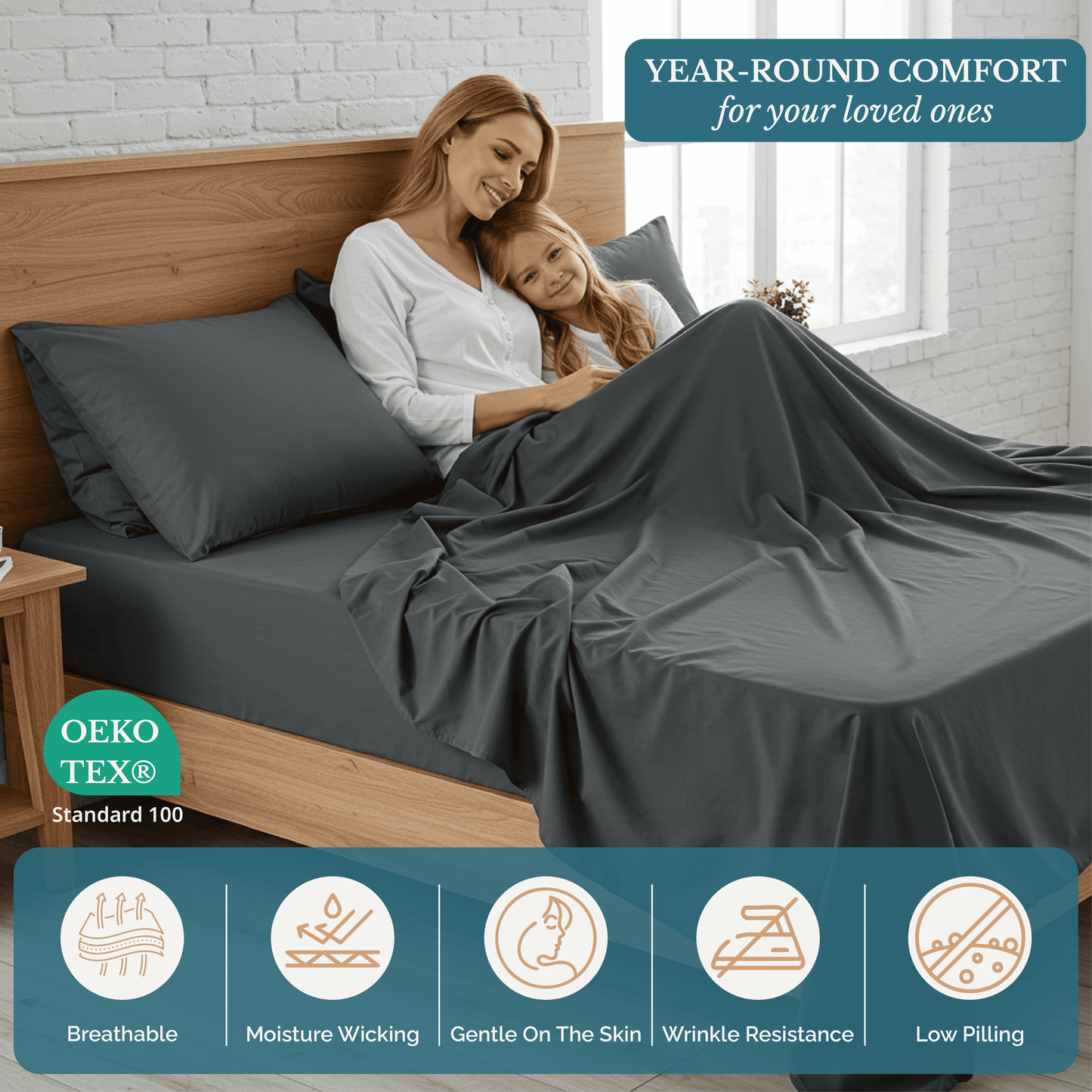 Washed Microfiber Sheet Set cp-gallery: color=Charcoal