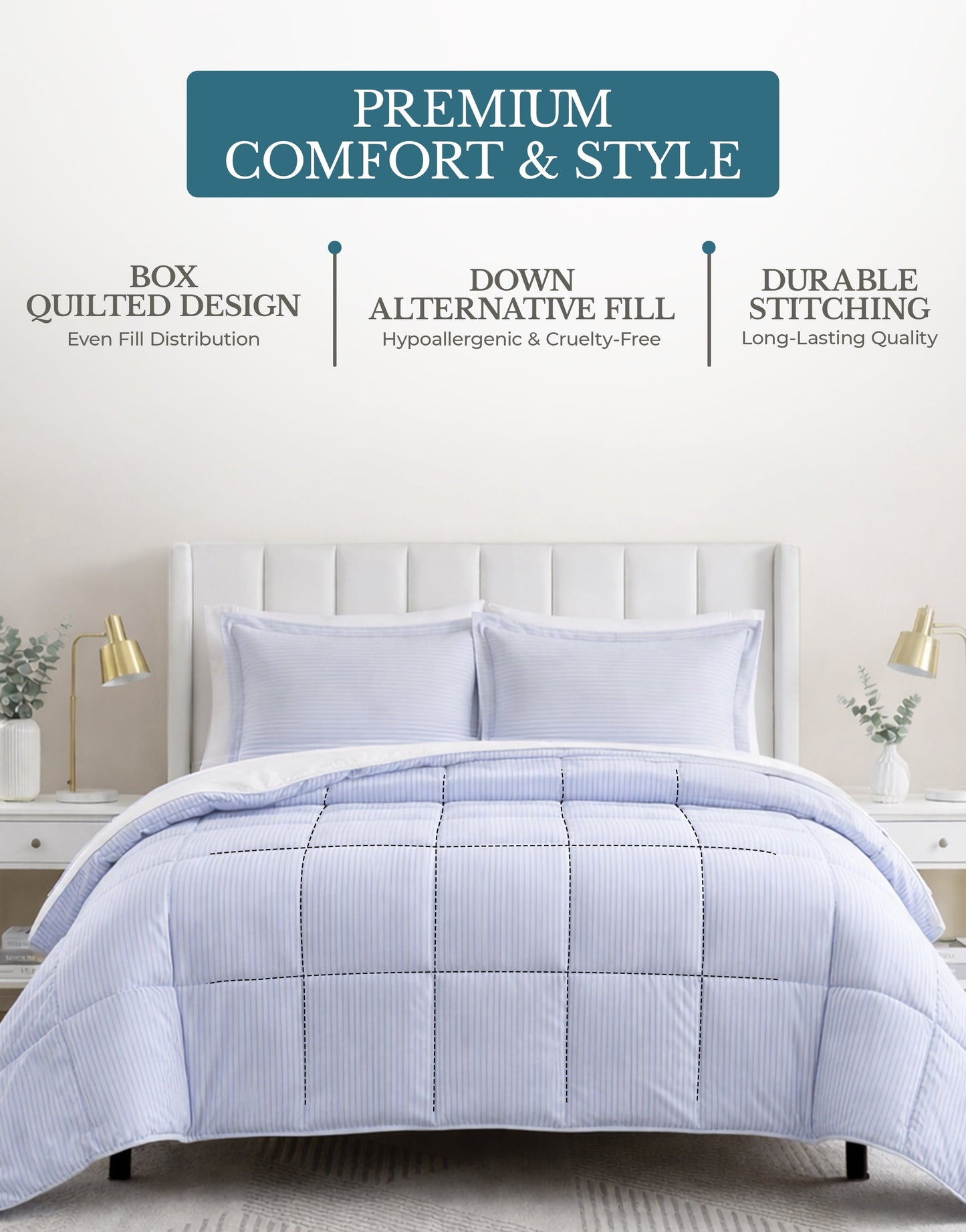 Down-Alternative Comforter cp-gallery: color=Ticking Stripe Blue; size=Queen