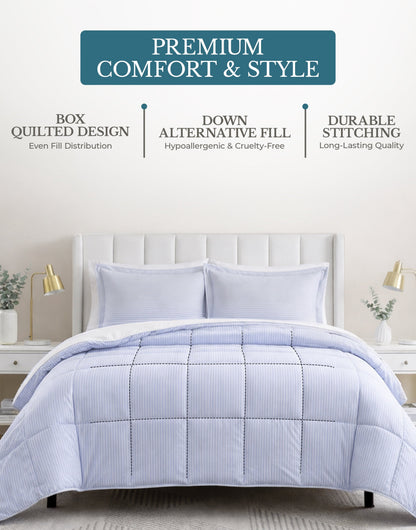 Down-Alternative Comforter cp-gallery: color=Ticking Stripe Blue; size=Queen