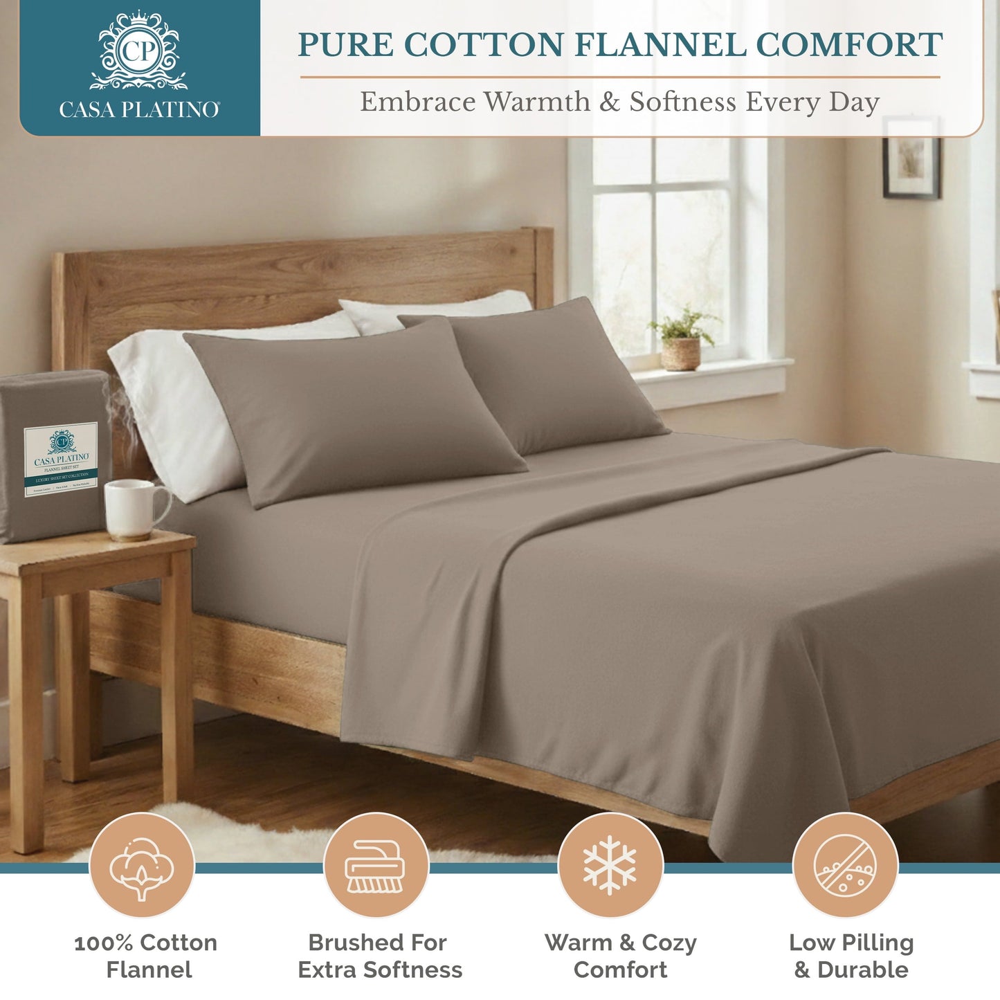 Flannel Sheet Set cp-gallery: color=Taupe