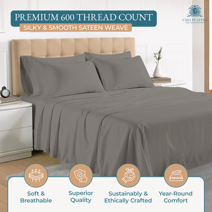 600 Thread Count Cotton Sheet Set cp-gallery: color=Charcoal