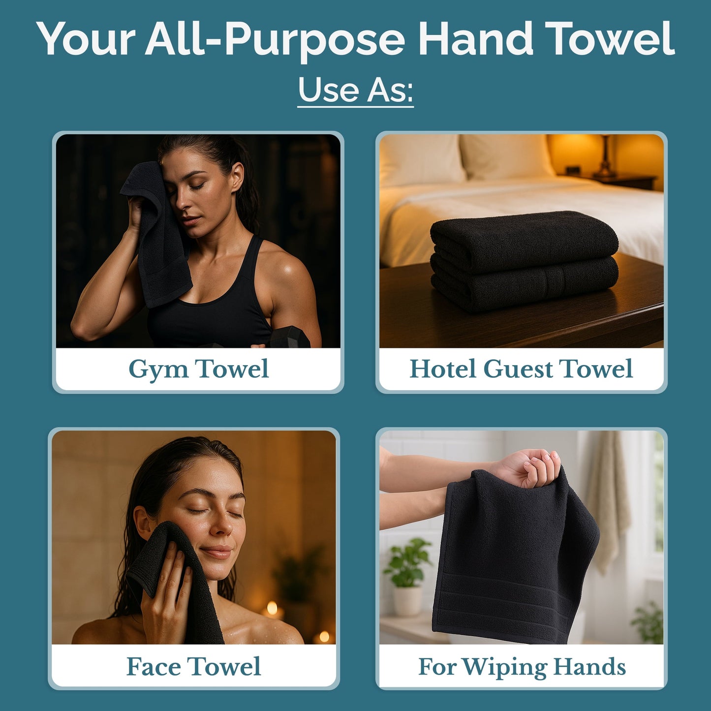 4-Piece Cotton Hand Towels Set cp-gallery: color=Black; size=4 Piece Set