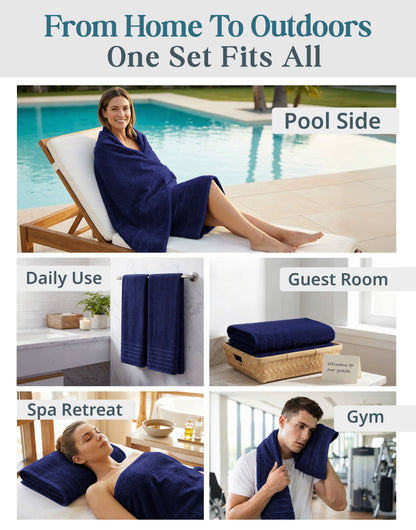 4-Piece Oversized Bath Sheets Set cp-gallery: color=Navy; size=4 Piece Set