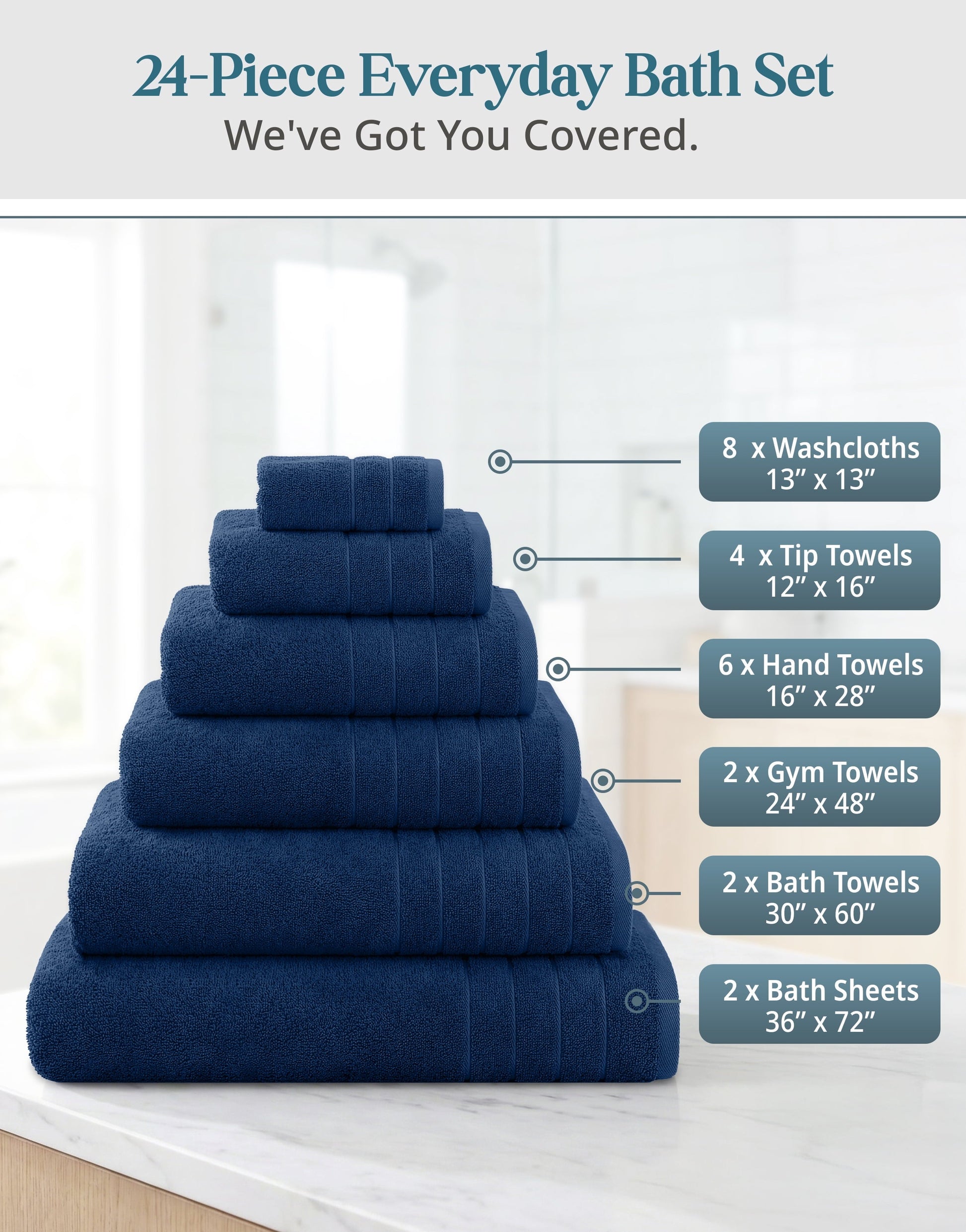 24-Piece Cotton Bath Towel Set