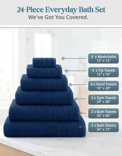 24-Piece Cotton Bath Towel Set cp-gallery: color=Denim; size=24 Piece Set