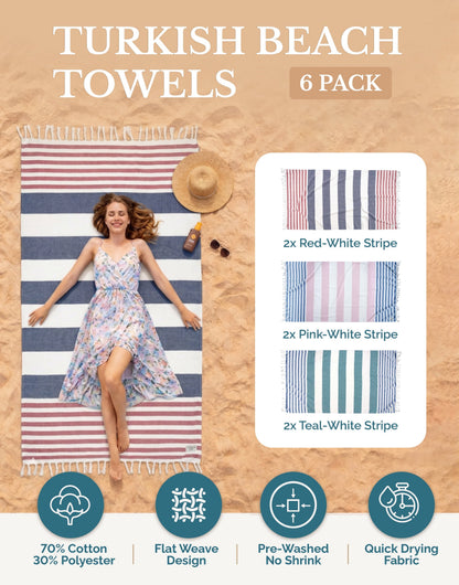 6-Piece Hammam Beach Towels Diamond Weave Set cp-gallery: color=Old Glory; size=6 Piece Set