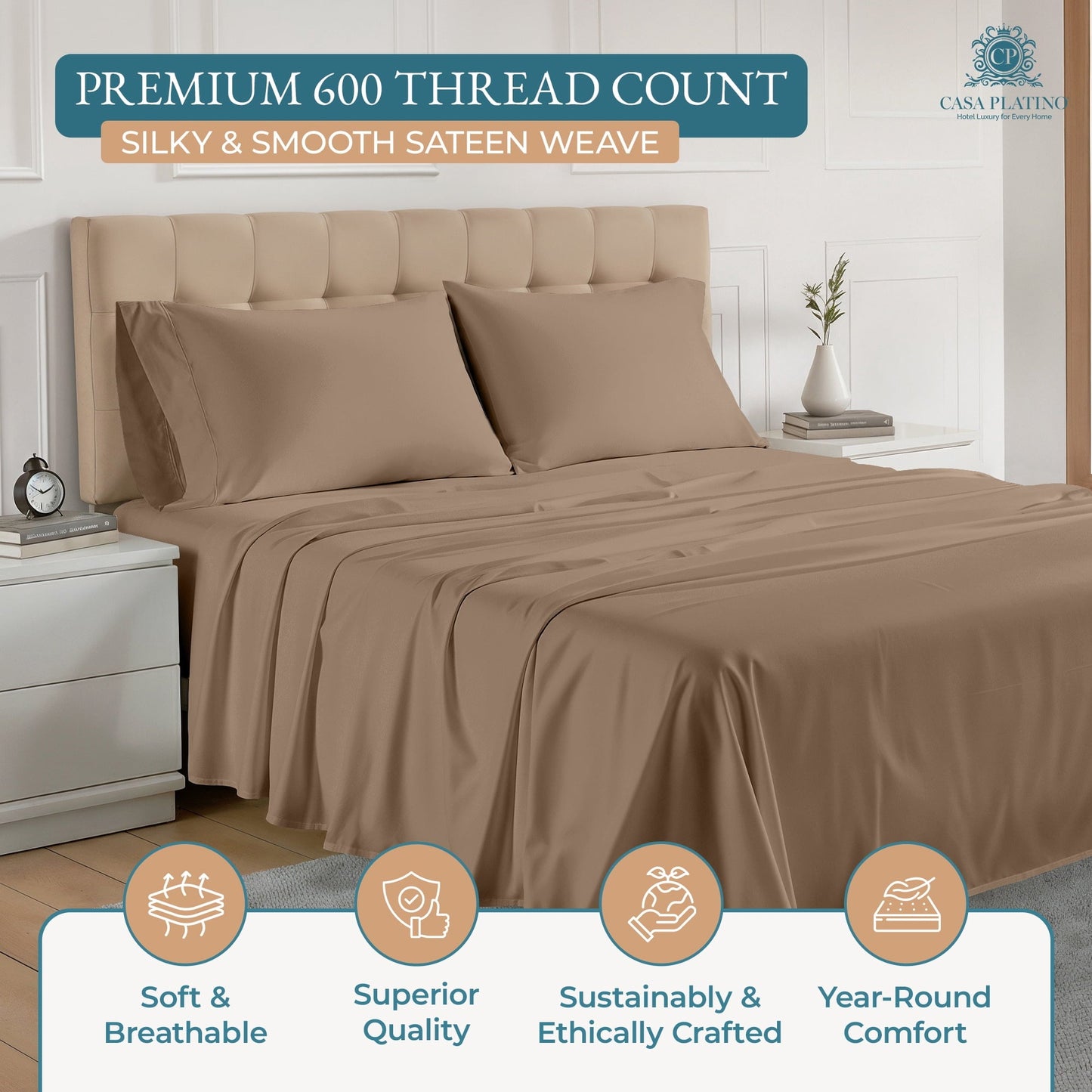 600 Thread Count Cotton Sheet Set cp-gallery: color=Taupe