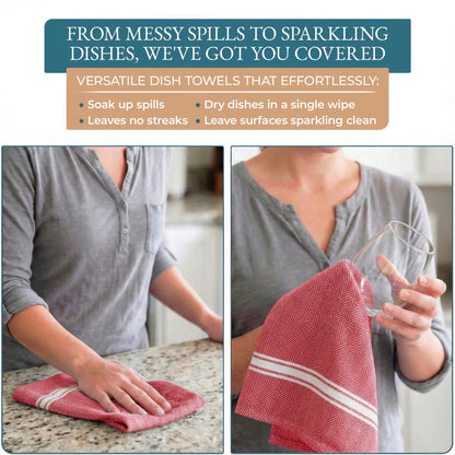Herringbone Kitchen Towel Set cp-gallery: color=Red Chambray; size=12 Piece Set