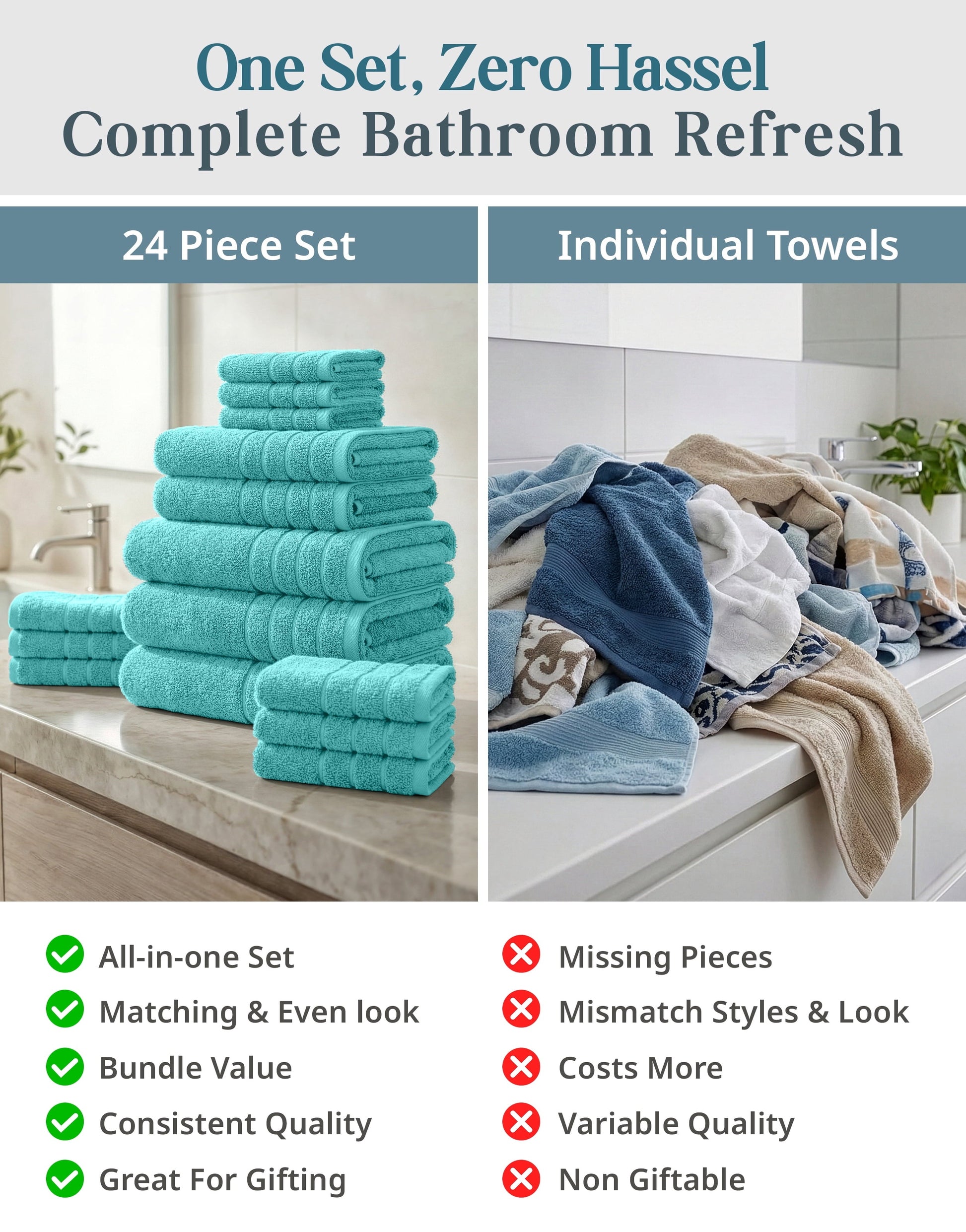 24-Piece Cotton Bath Towel Set