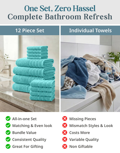 12-Piece Cotton Bath Towel Set cp-gallery: color=Aqua Sky; size=12 Piece Set