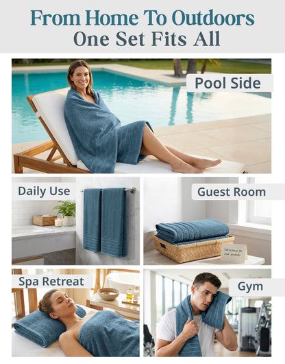 4-Piece Cotton Bath Towels Set cp-gallery: color=Steel Blue; size=4 Piece Set