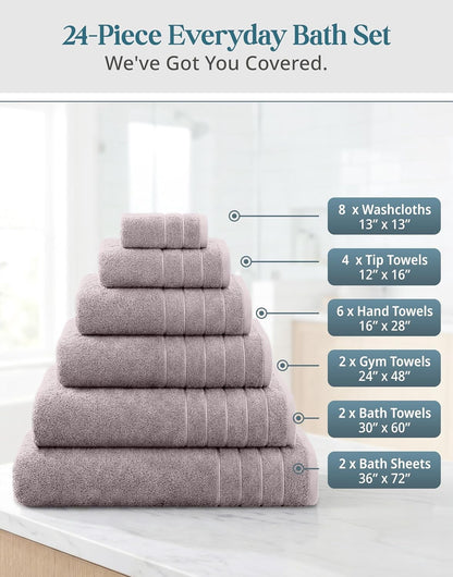 24-Piece Cotton Bath Towel Set cp-gallery: color=Platinum; size=24 Piece Set