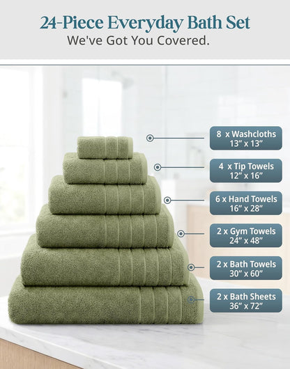 24-Piece Cotton Bath Towel Set cp-gallery: color=Oil Green; size=24 Piece Set