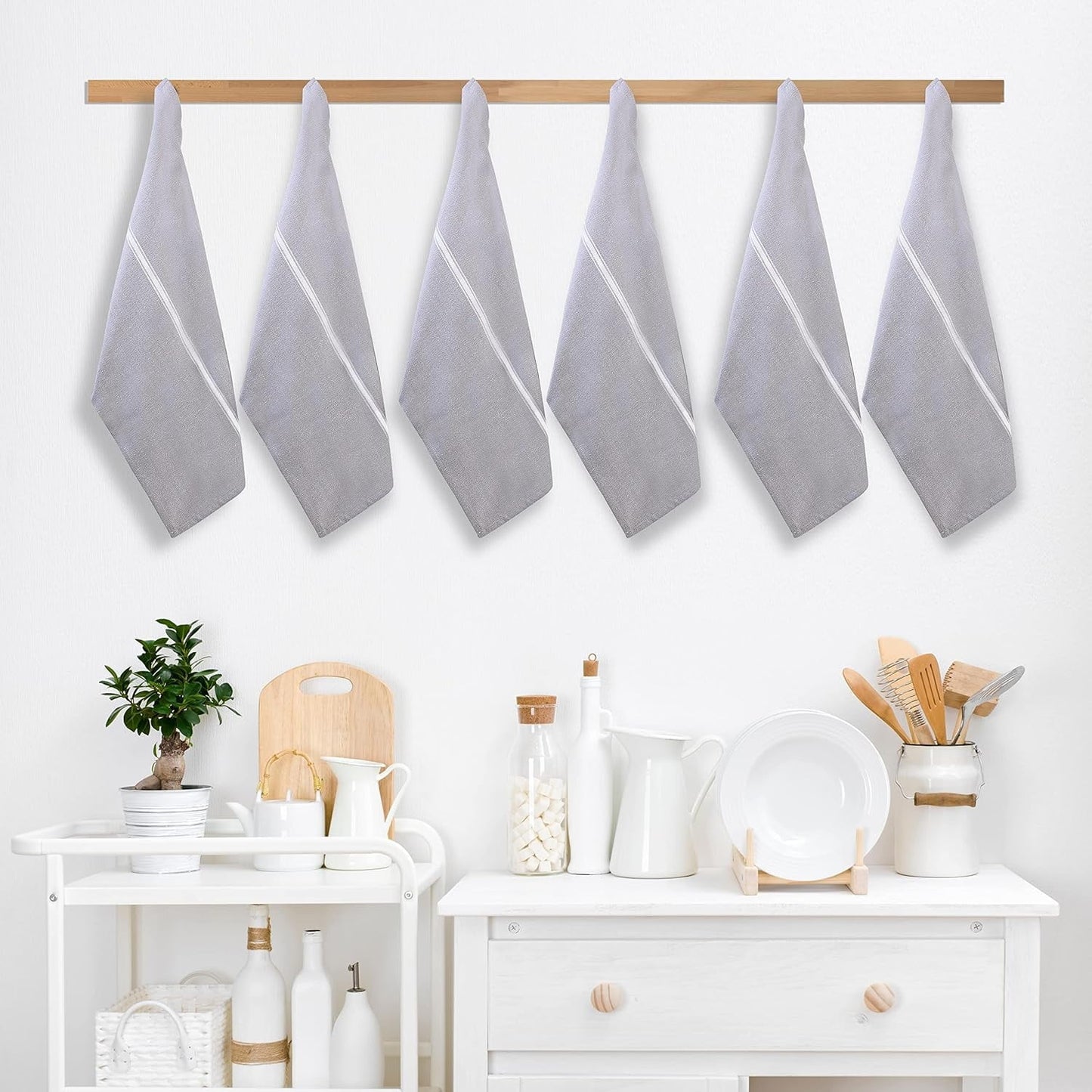 Herringbone Kitchen Towel Set cp-gallery: color=Grey Chambray; size=12 Piece Set