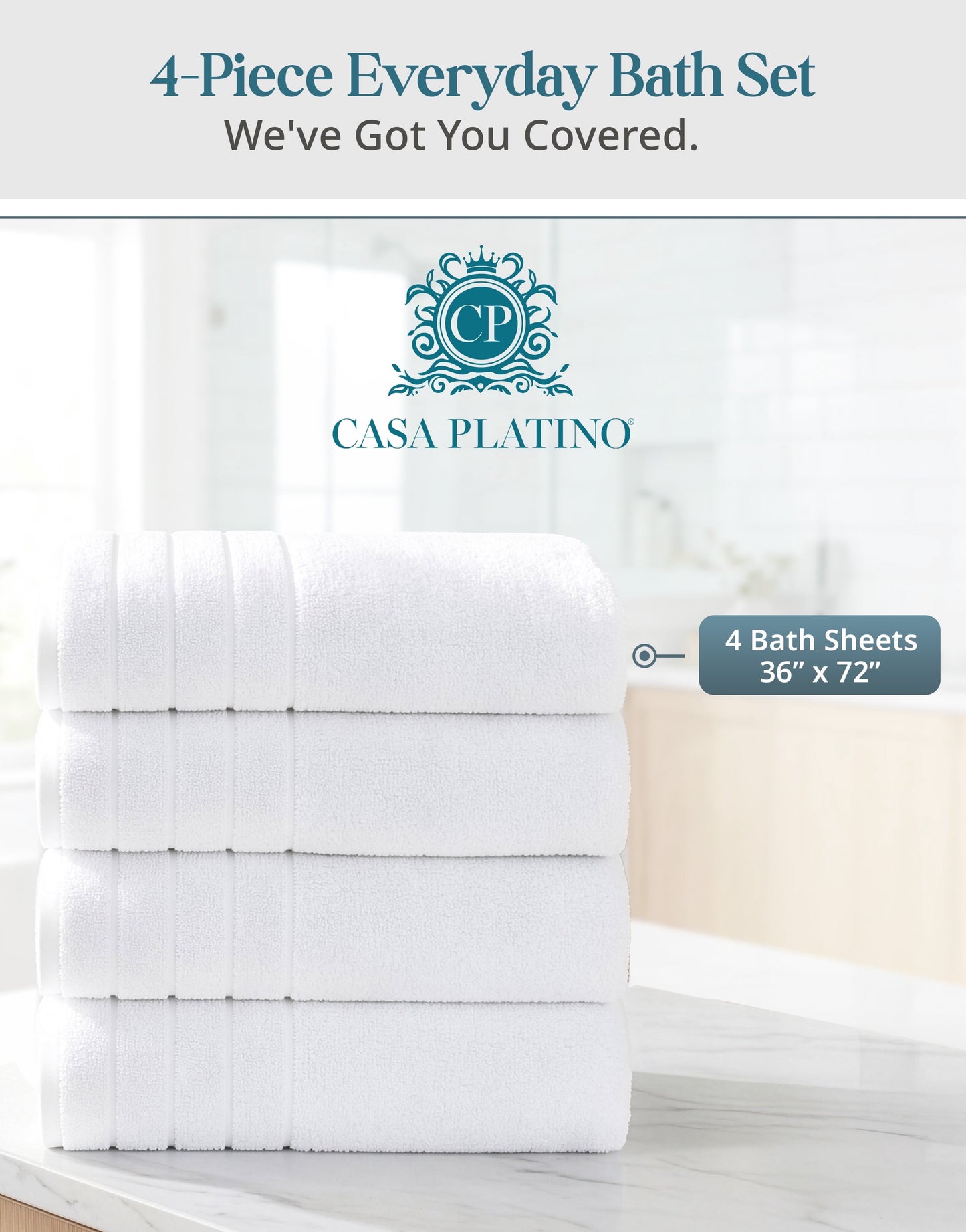 4-Piece Oversized Bath Sheets Set cp-gallery: color=White; size=4 Piece Set