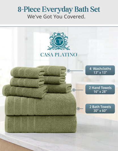 8-Piece Cotton Bath Towel Set cp-gallery: color=Oil Green; size=8 Piece Set