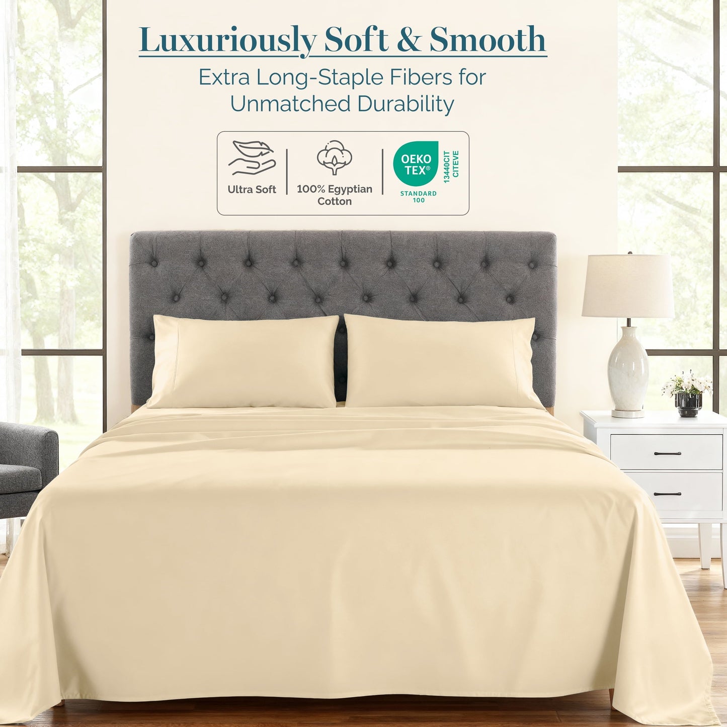 1000 Thread Count Egyptian Cotton Sheet Set cp-gallery: color=Ivory; size=Queen