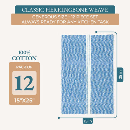 Herringbone Kitchen Towel Set cp-gallery: color=Indigo Chambray; size=12 Piece Set