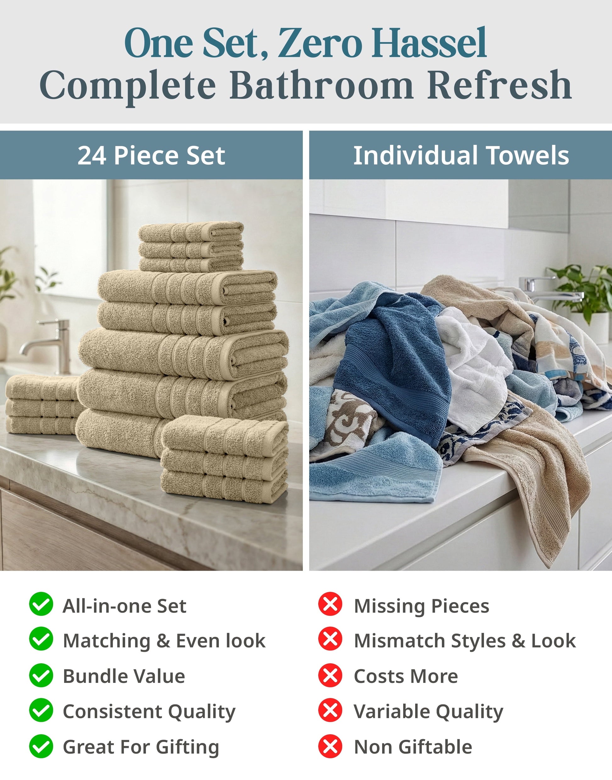 24-Piece Cotton Bath Towel Set
