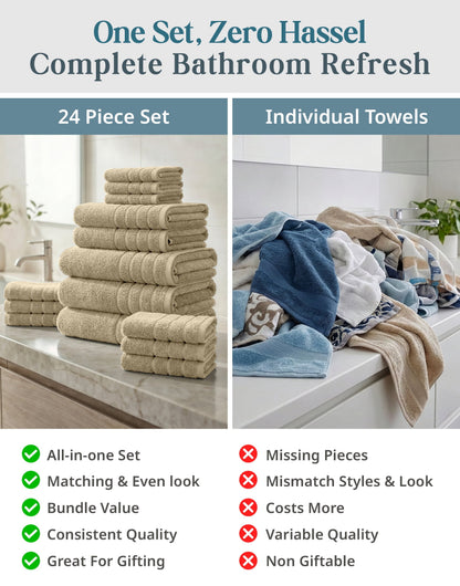 24-Piece Cotton Bath Towel Set cp-gallery: color=Taupe; size=24 Piece Set