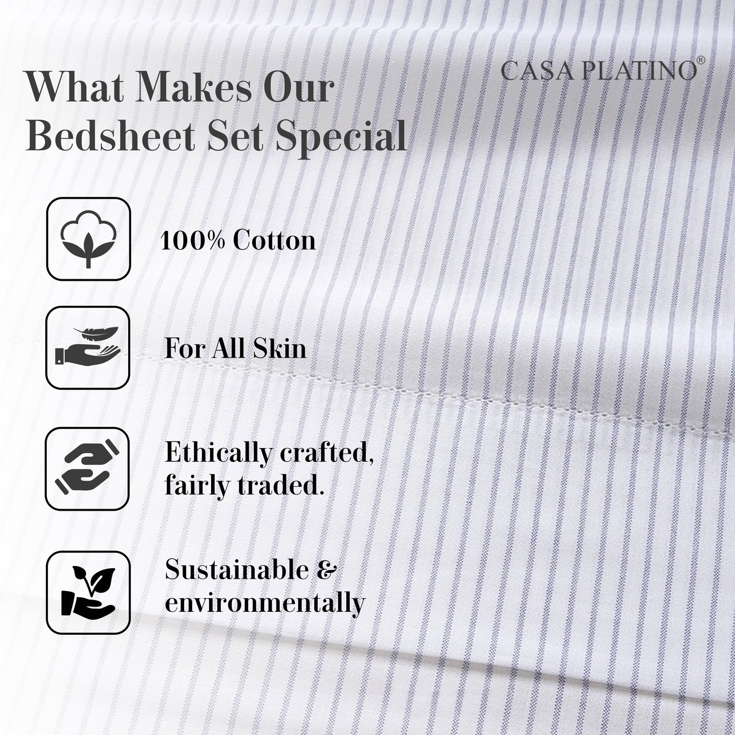 Percale Cotton Sheet Set cp-gallery: color=Ticking Stripe Cobalt Blue