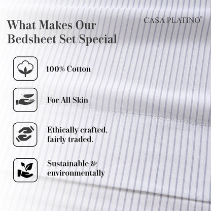Percale Cotton Sheet Set cp-gallery: color=Ticking Stripe Cobalt Blue