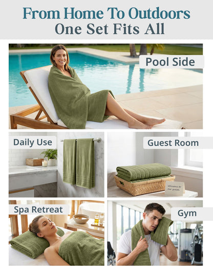 4-Piece Cotton Bath Towels Set cp-gallery: color=Oil Green; size=4 Piece Set