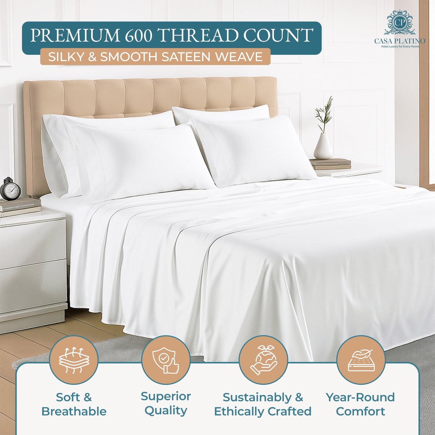 600 Thread Count Cotton Sheet Set cp-gallery: color=White; size=Queen