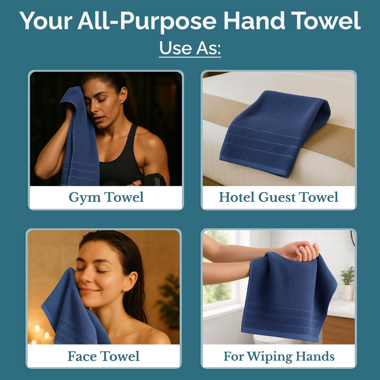 4-Piece Cotton Hand Towels Set cp-gallery: color=Navy; size=4 Piece Set