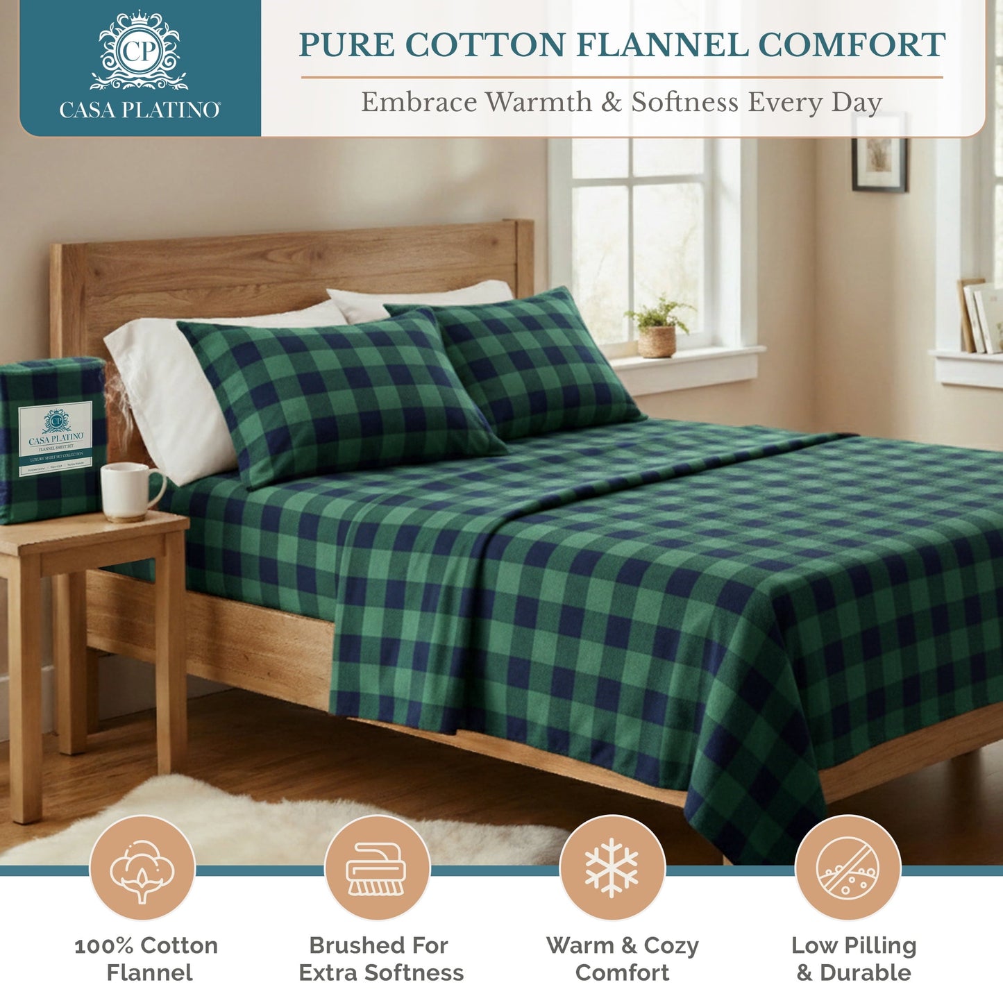 Flannel Sheet Set cp-gallery: color=Buffalo Green