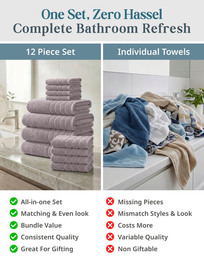 12-Piece Cotton Bath Towel Set cp-gallery: color=Platinum Grey; size=12 Piece Set