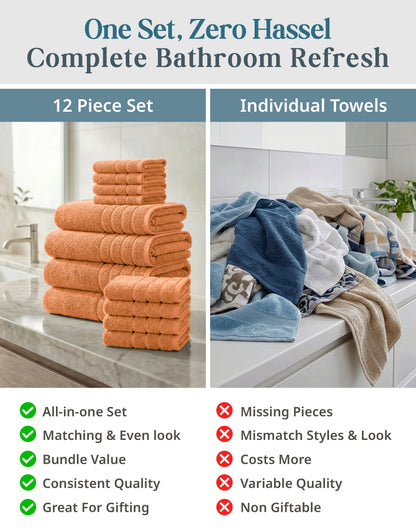 12-Piece Cotton Bath Towel Set cp-gallery: color=Peach Fuzz; size=12 Piece Set