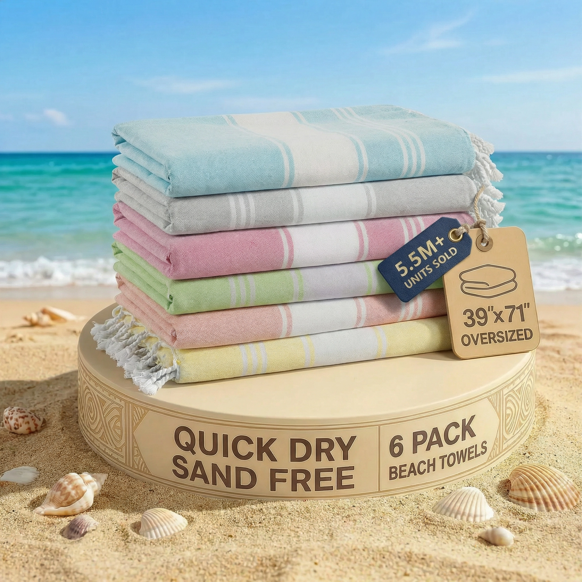 6 PIECE TURKISH BEACH TOWEL SET-Beach-Party