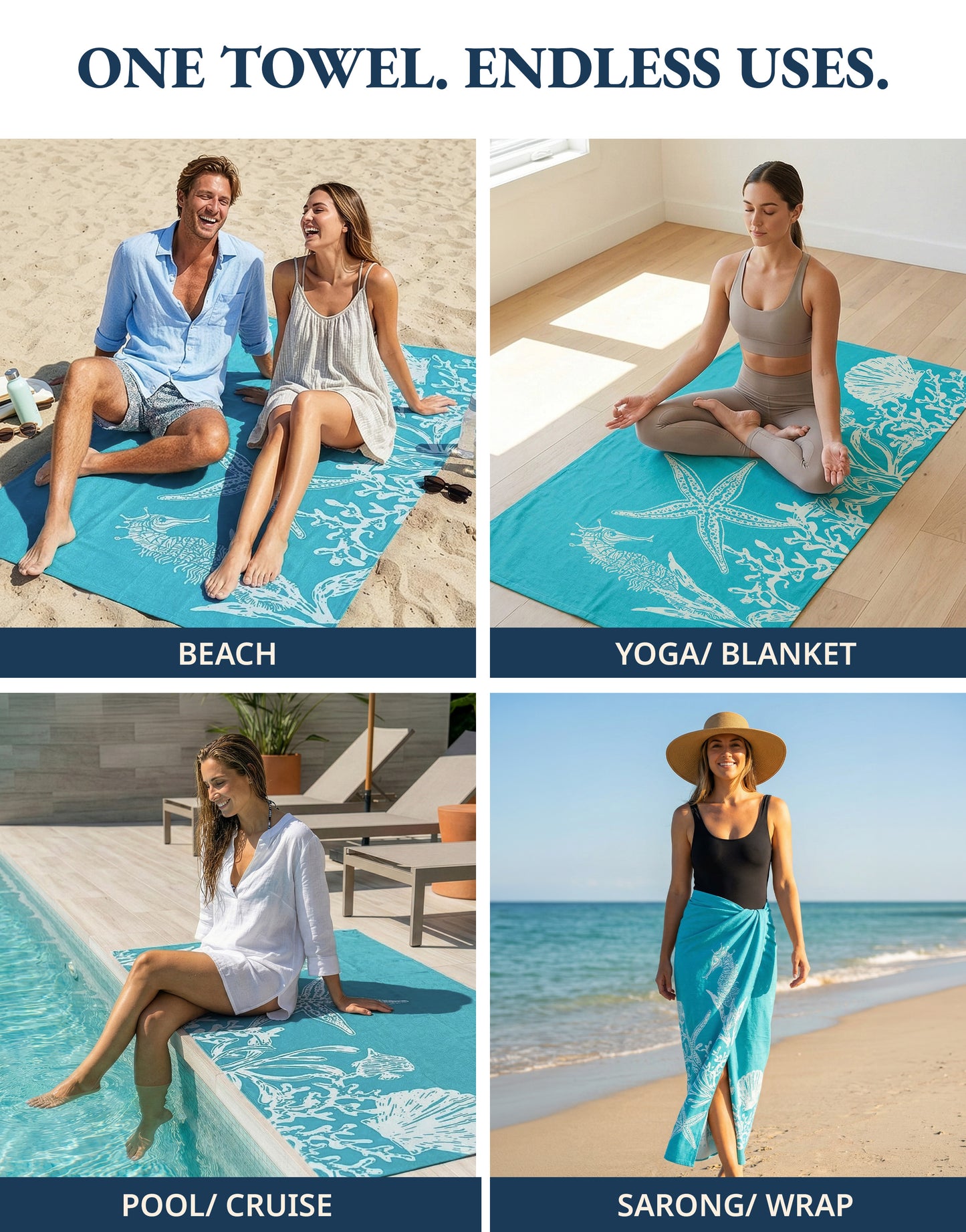 2 PIECE TURKISH BEACH TOWEL SET-STARFISH-SERENADE