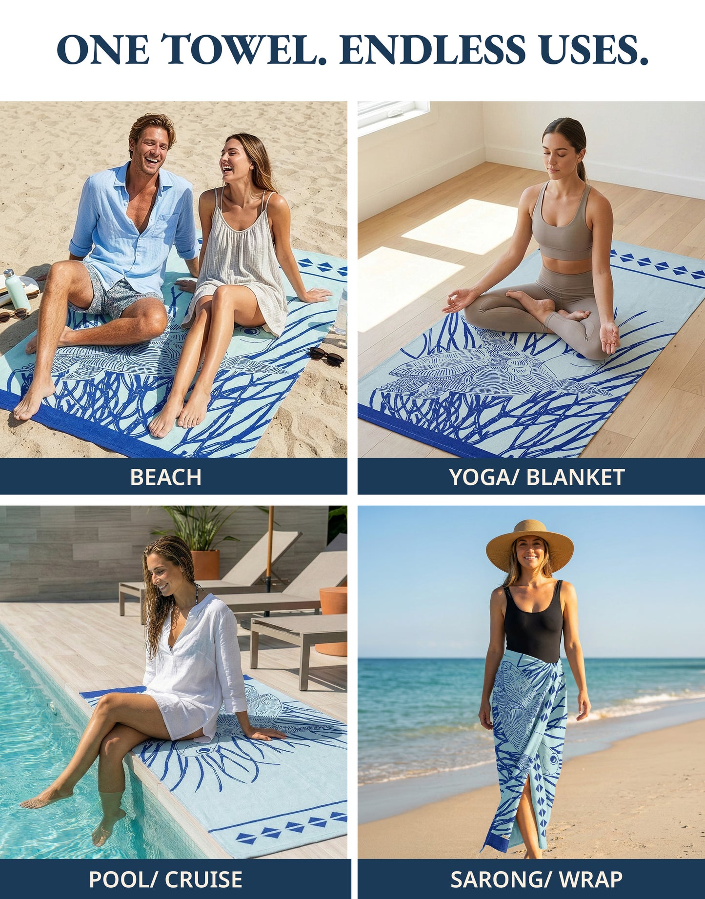 2 PIECE TURKISH BEACH  TOWEL SET-STARFISH-TURTLE
