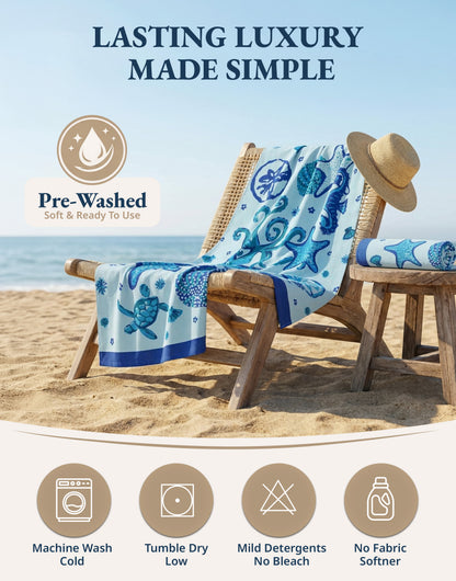 2 PIECE TURKISH BEACH  TOWEL SET-STARFISH-TURTLE
