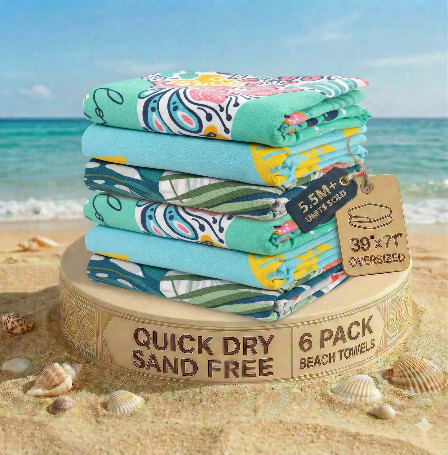 6 PIECE TURKISH BEACH TOWEL SET-Blue-Shore