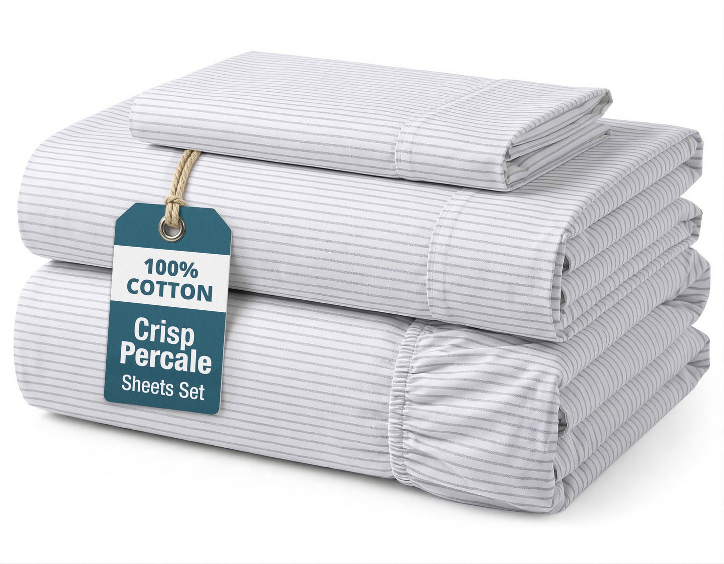 Percale Cotton Sheet Set cp-gallery: color=Ticking Stripe Cobalt Blue; size=Twin