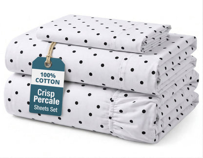 Percale Cotton Sheet Set cp-gallery: color=Polka Dot Black; size=Twin