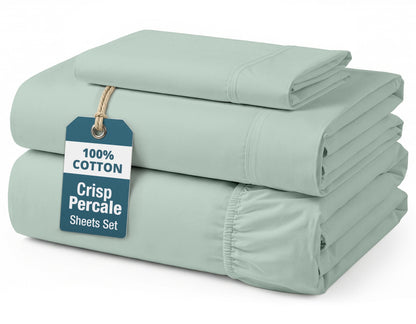 Percale Cotton Sheet Set cp-gallery: color=Cool Blue; size=Twin-XL