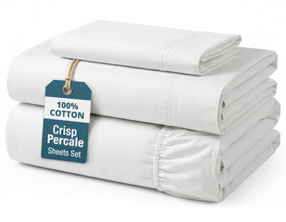 Percale Cotton Sheet Set cp-gallery: color=White; size=Twin