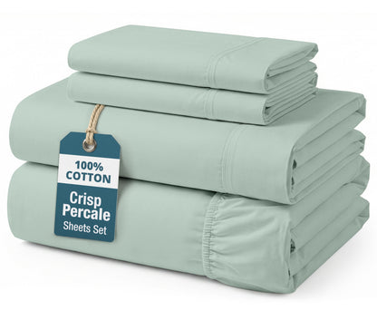 Percale Cotton Sheet Set cp-gallery: color=Cool Blue; size=California King