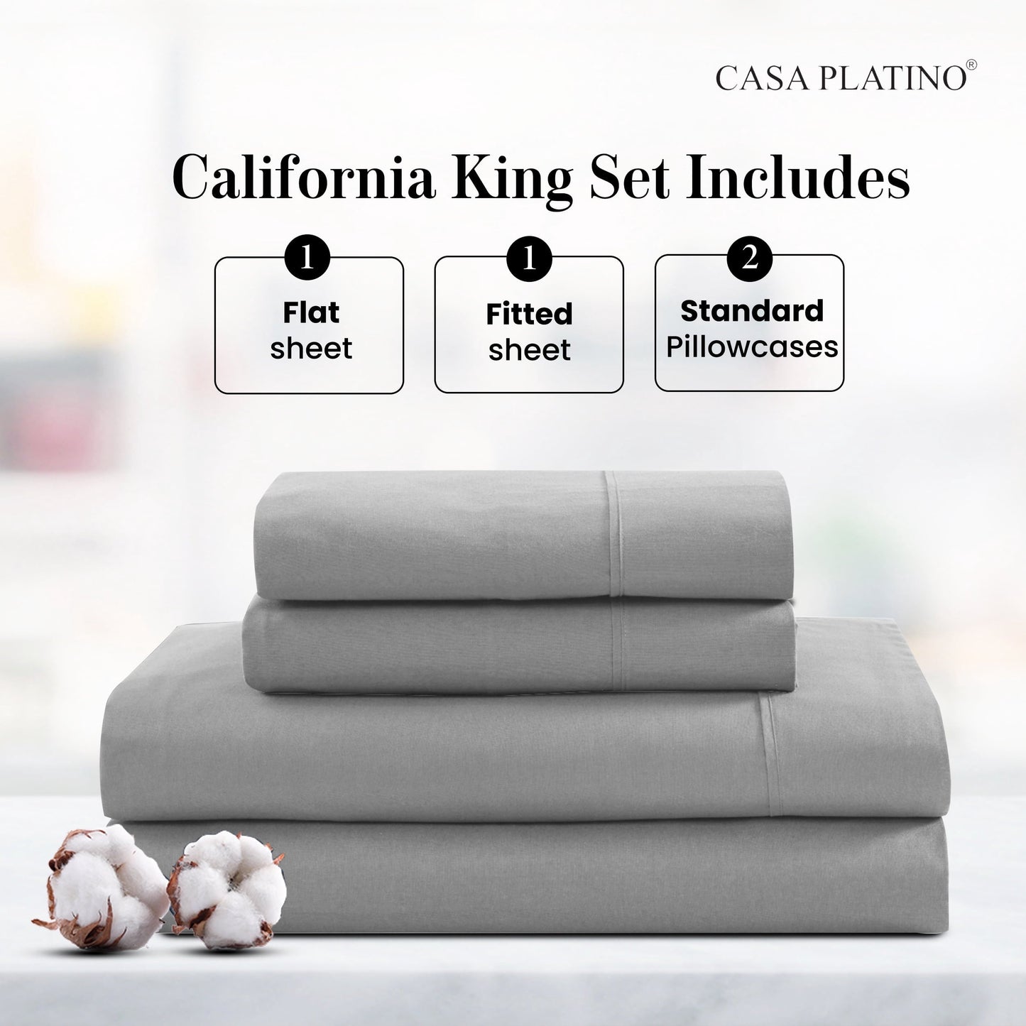 Percale Cotton Sheet Set cp-gallery: color=Silver; size=California King