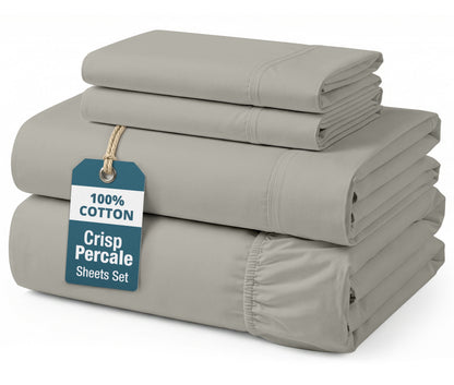 Percale Cotton Sheet Set cp-gallery: color=Silver; size=King