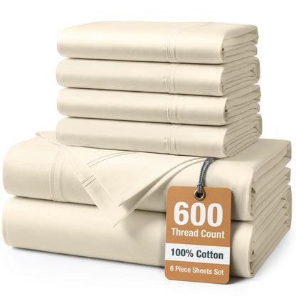 600 Thread Count Cotton Sheet Set cp-gallery: color=Ivory; size=Full