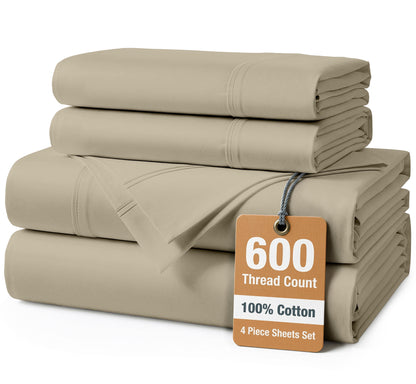 600 Thread Count Cotton Sheet Set cp-gallery: color=Linen; size=Twin
