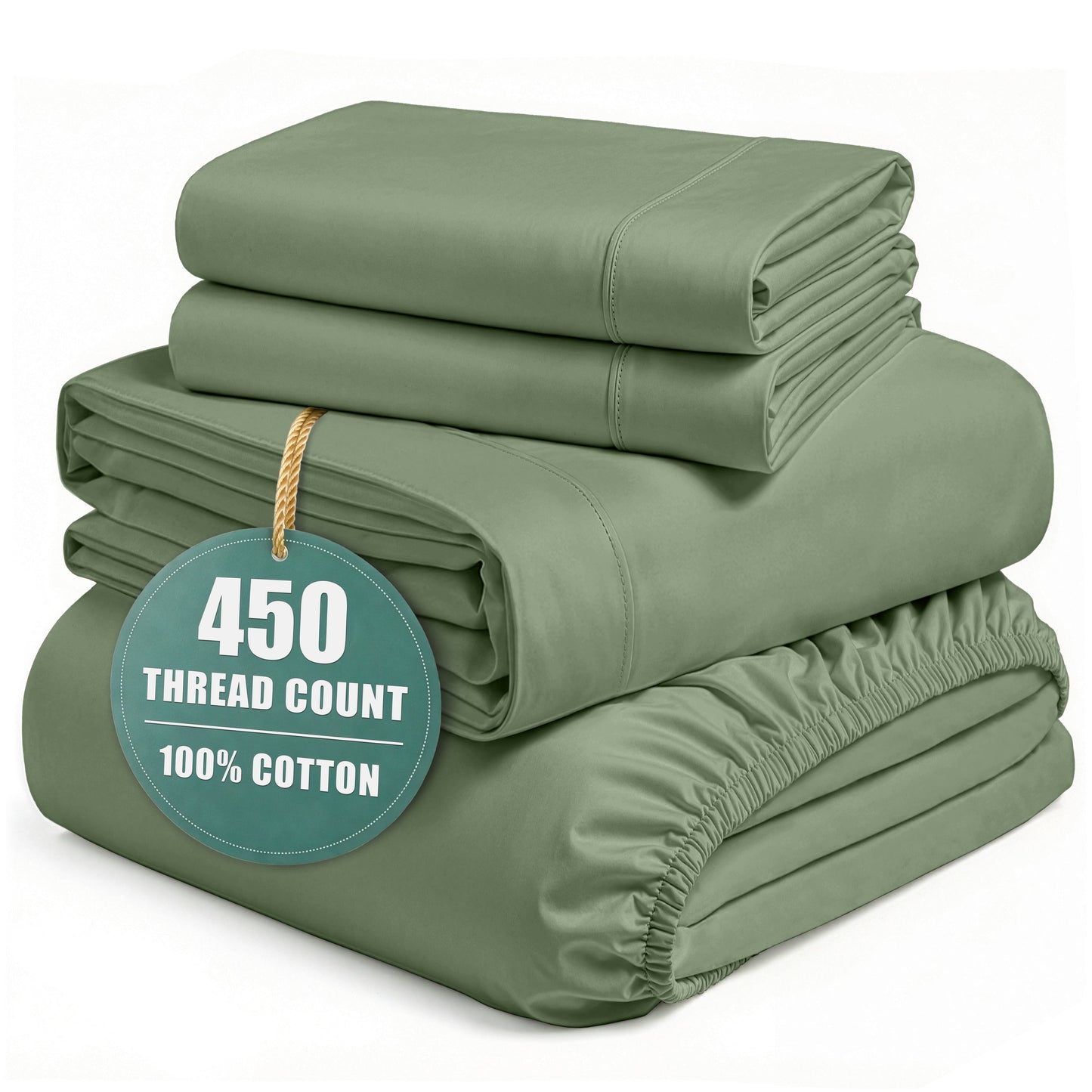 450 Thread Count Cotton Sheet Set cp-gallery: color=Icebery Green; size=California King