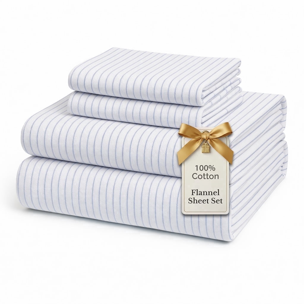 Flannel Sheet Set cp-gallery: color=Stripe Cobalt Blue; size=Queen
